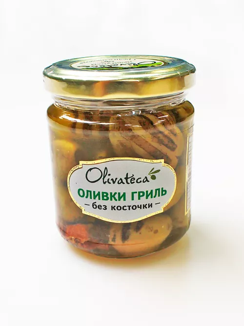 Оливки Гриль б/к с вял томатами и чесноком ст/б 160гр(85гр)  Olivatec