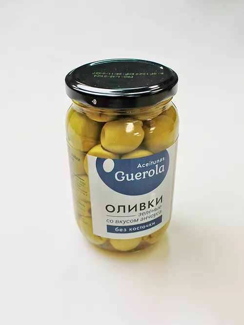 Оливки зел без кост со вкусом анчоуса ст/б 340гр (170гр)Оливатека
